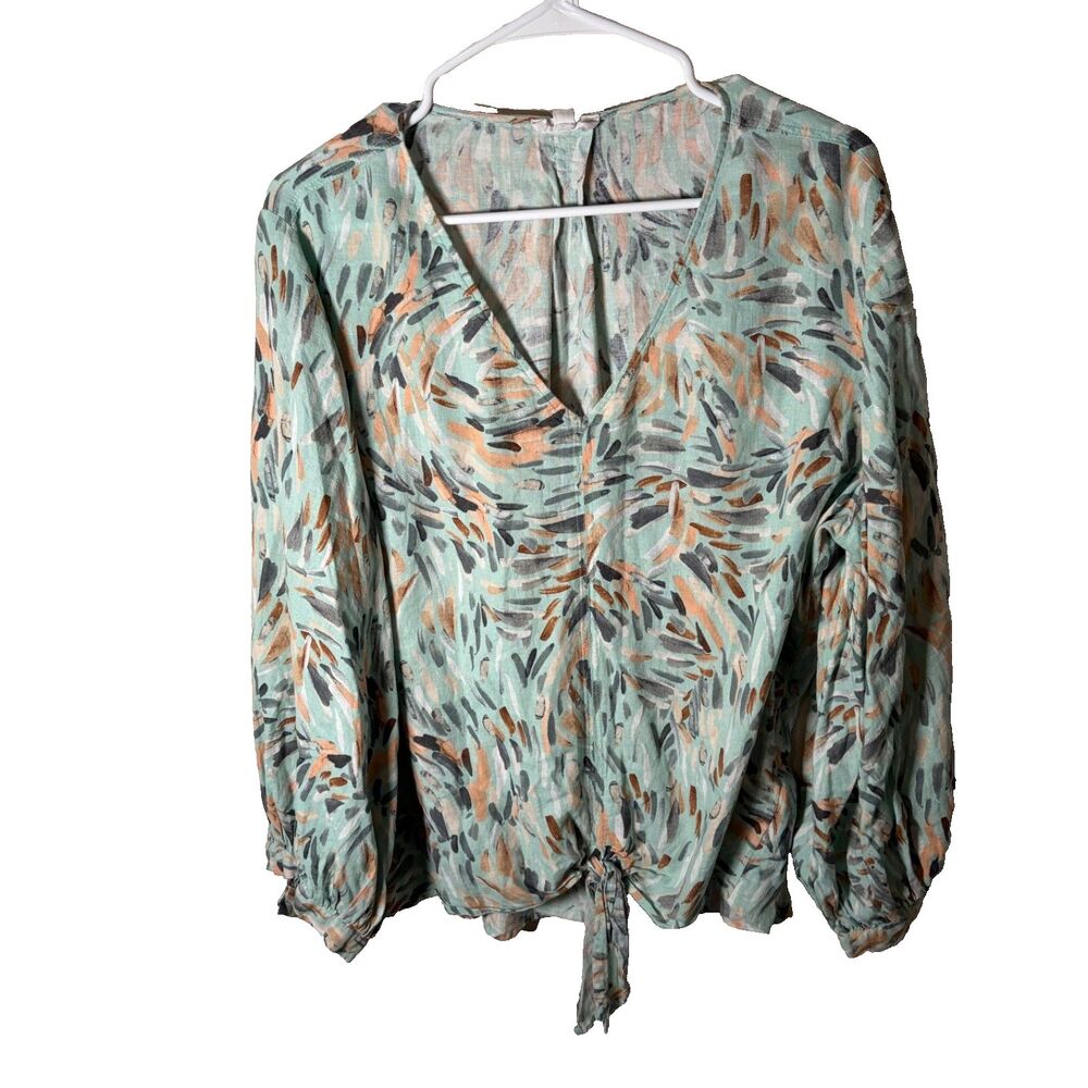 Westbound Blouse Women's XL V-Neck Tie 3/4 Sleeve Colorful Top Shirt Printed